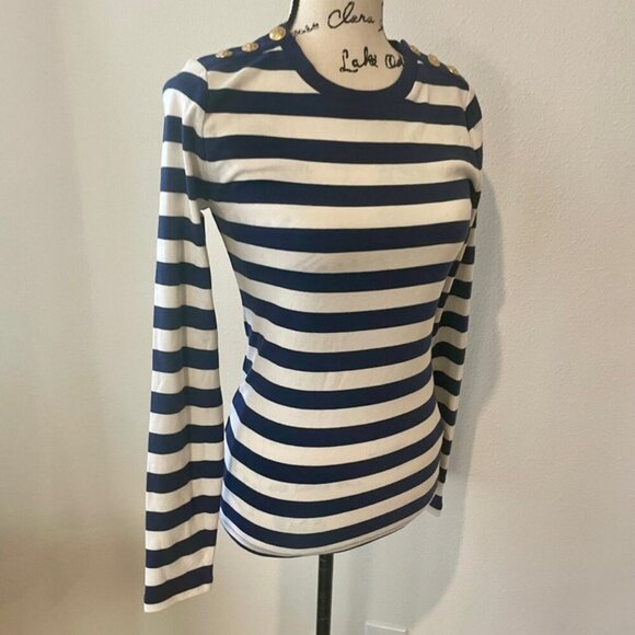 J.CREW TOP CREW NECK TAILORED GOLDEN BUTTONS BLUE LINES SZ S COASTAL SAILOR CORE - Picture 5 of 16
